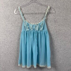 Victoria's Secret Y2K Sheer Blue Babydoll Camisole Lace Trim Size M